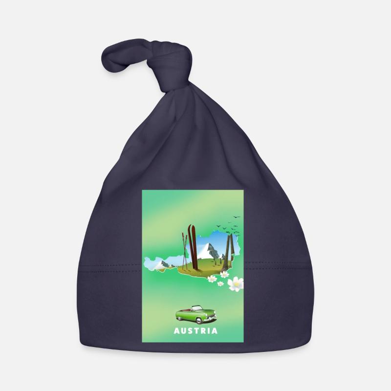 Autriche Affiche de ski - Bonnet bio Bébé - marine