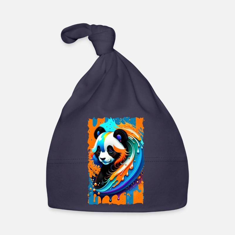 Art coloré Potrait Panda 1.2 - Bonnet bio Bébé - marine