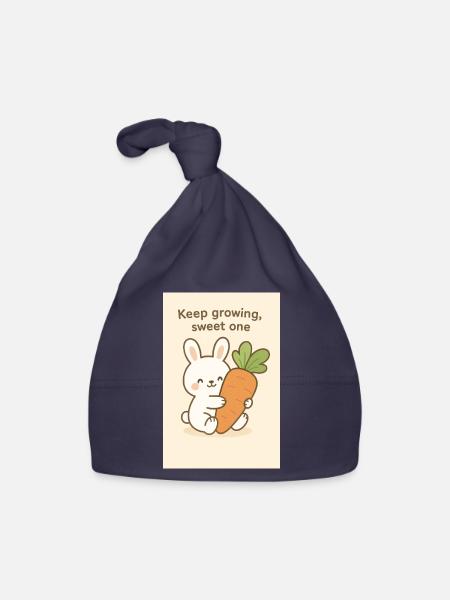 Kawaii Bunny Umarmt Riesenkarotte - Baby Bio-Mütze - Navy - Vorne