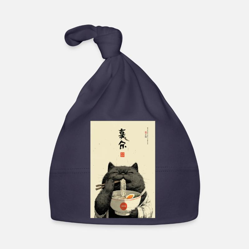 Chat heureux mangeant des ramen Bonnet bio Bébé