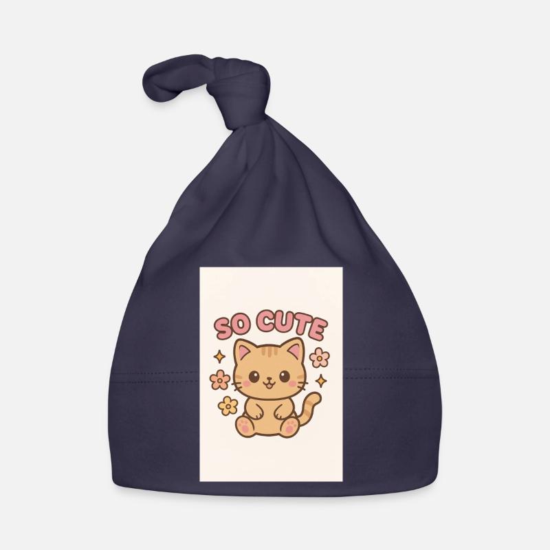 Un design de chat si mignon - Bonnet bio Bébé - marine