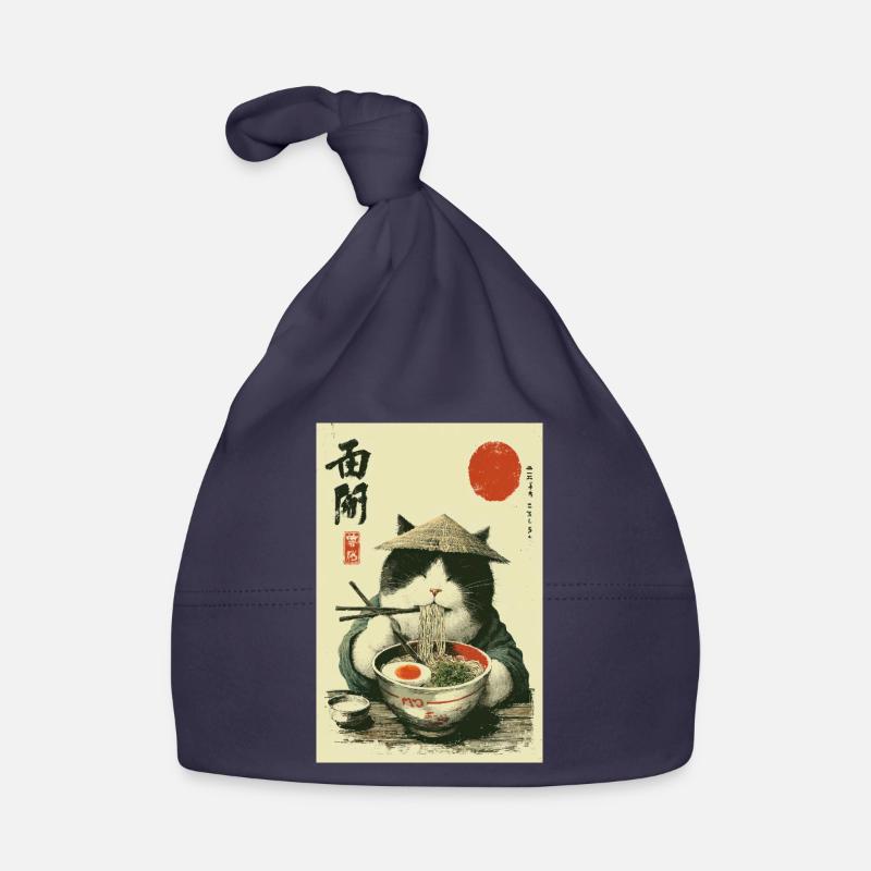 Samurai Cat Enjoying Ramen Organic Baby Cap