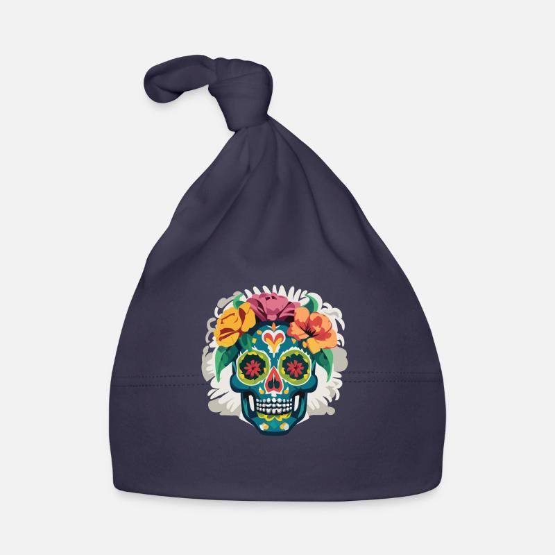 Calavera - Crâne coloré - Bonnet bio Bébé - marine