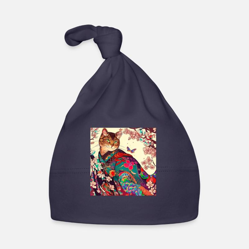 Chat Japonais - Bonnet bio Bébé - marine