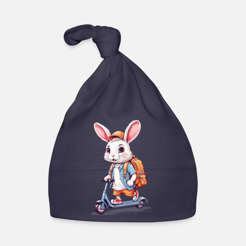 Funny School Beginner Bunny on Scooter Design Organic Baby Cap