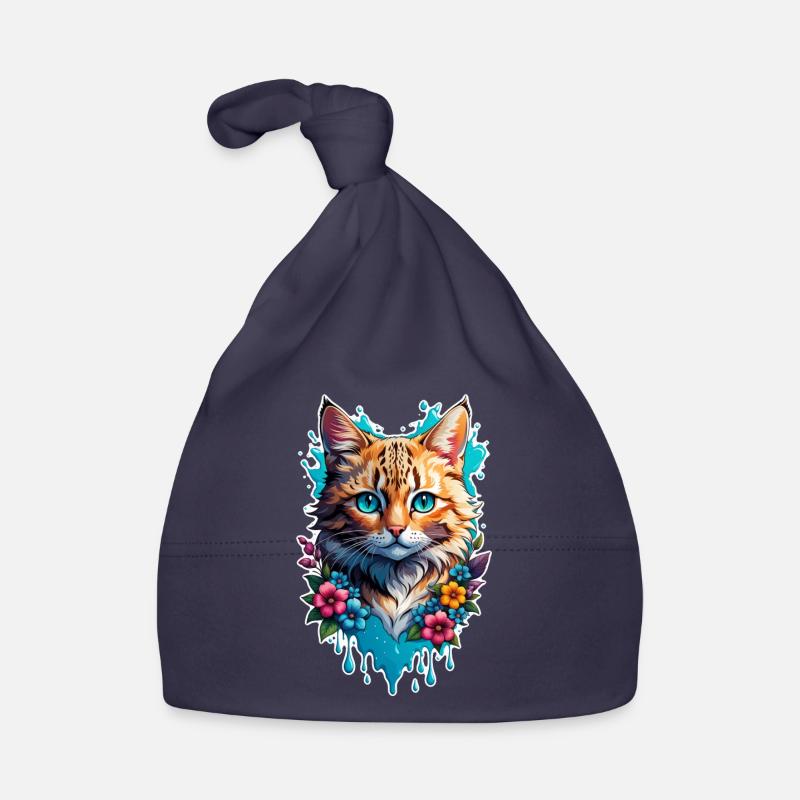 chat et fleur aquarelle Bonnet bio Bébé