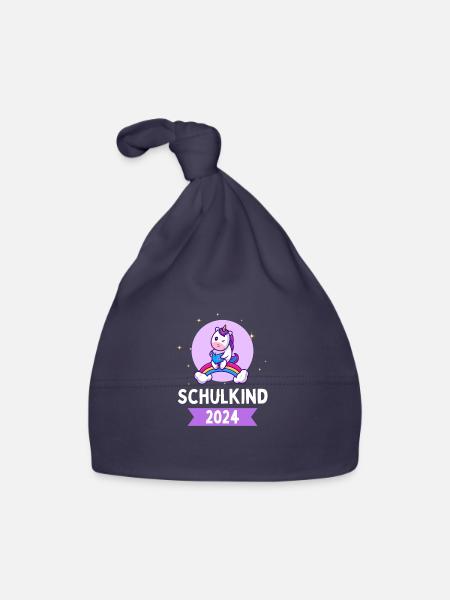 Schulkind 2024 Einhorn 1. Klasse Herz Einschulung - Baby Bio-Mütze - Navy - Vorne