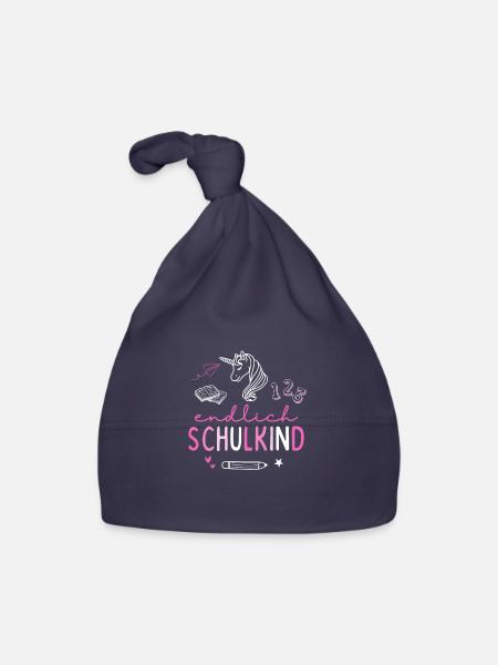 Schulkind 2024 Einhorn 1. Klasse Herz Einschulung - Baby Bio-Mütze - Navy - Vorne