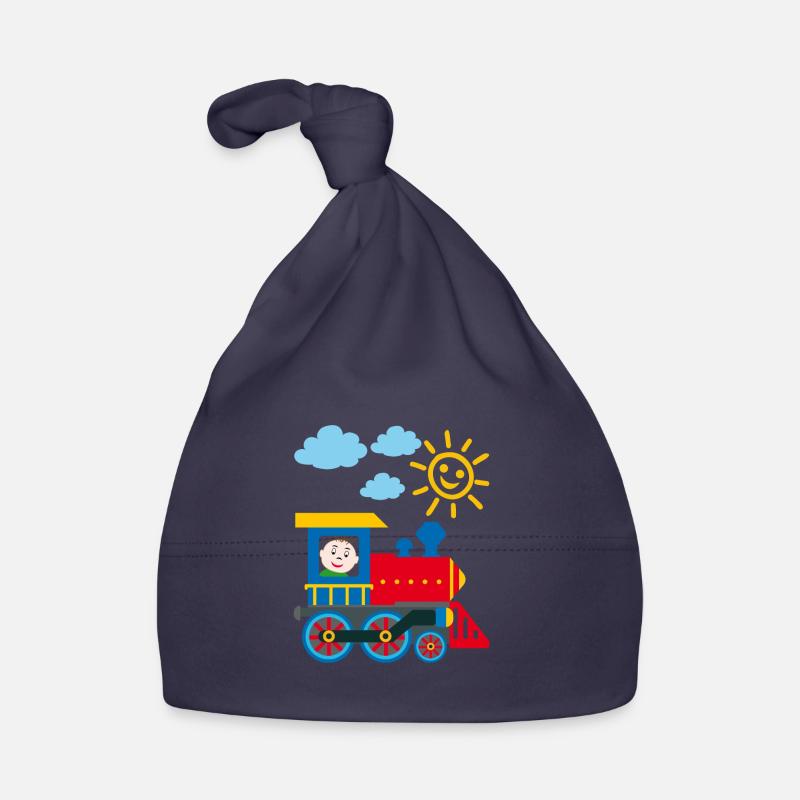 Bébé commande une petite locomotive au soleil - Bonnet bio Bébé - marine