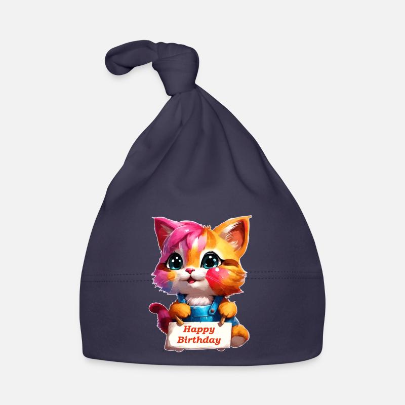 Un marrant chaton d'anniversaire - Bonnet bio Bébé - marine