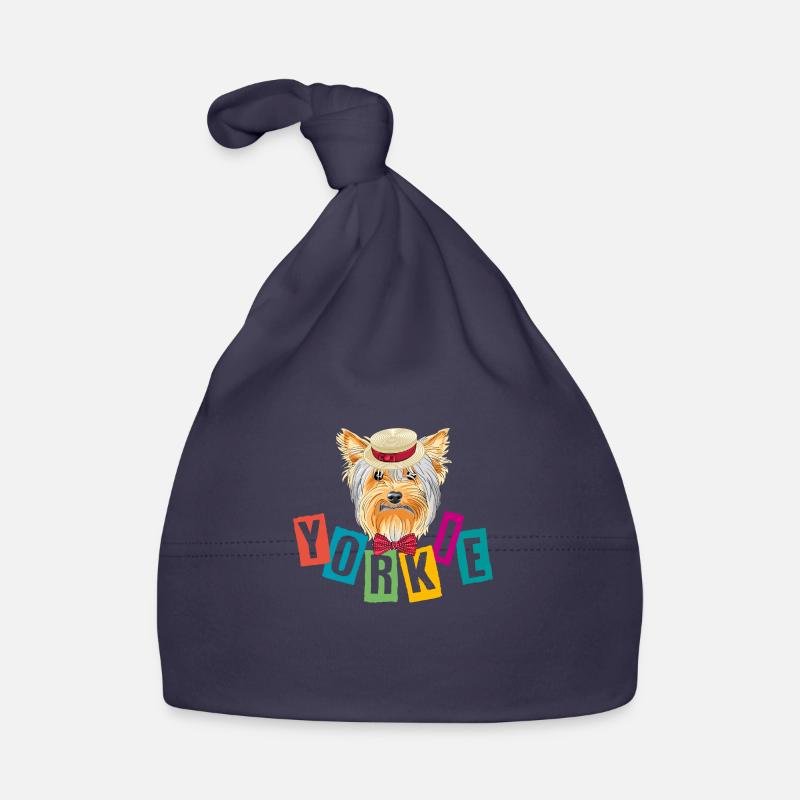 Lustiger Yorkie mit Hut und Schleife Baby Bio-Mütze