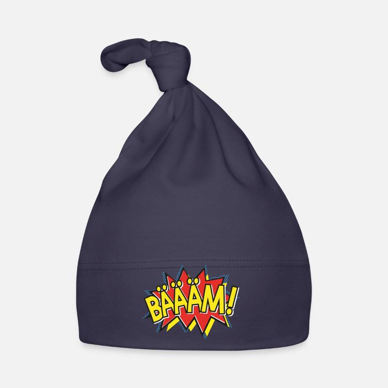 BÄÄÄM Bande dessinée Action Bulle - Style Pop-Art - Bonnet bio Bébé - marine