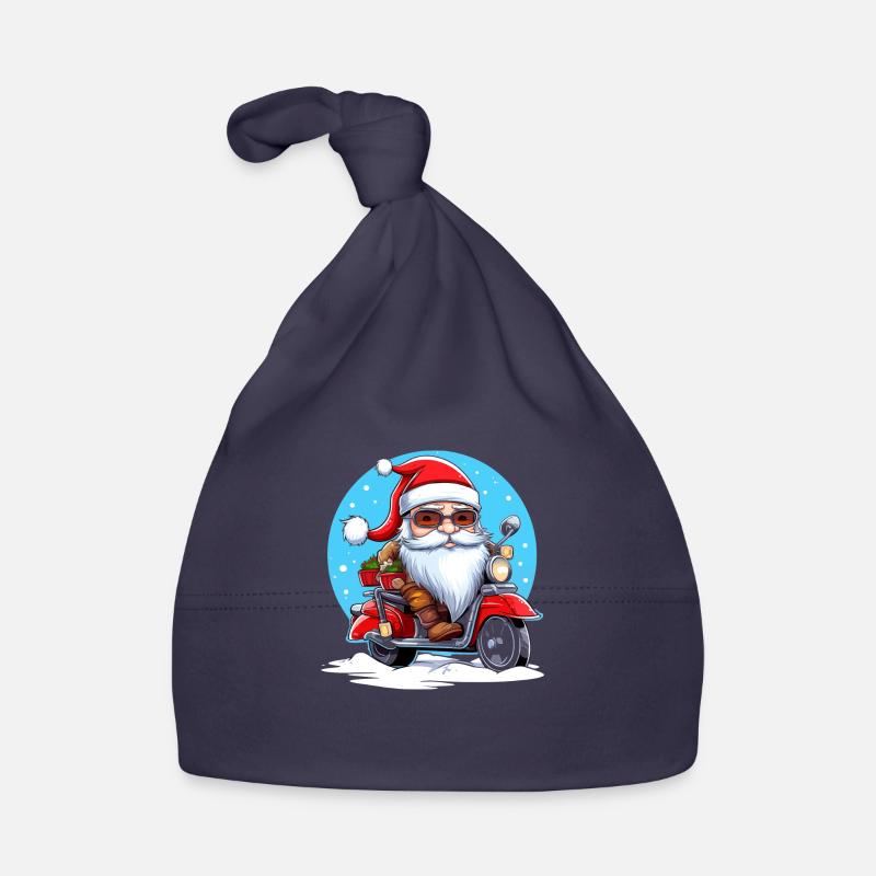 Lustiger Weihnachtsmann Gnome auf einem Motorrad Baby Bio-Mütze