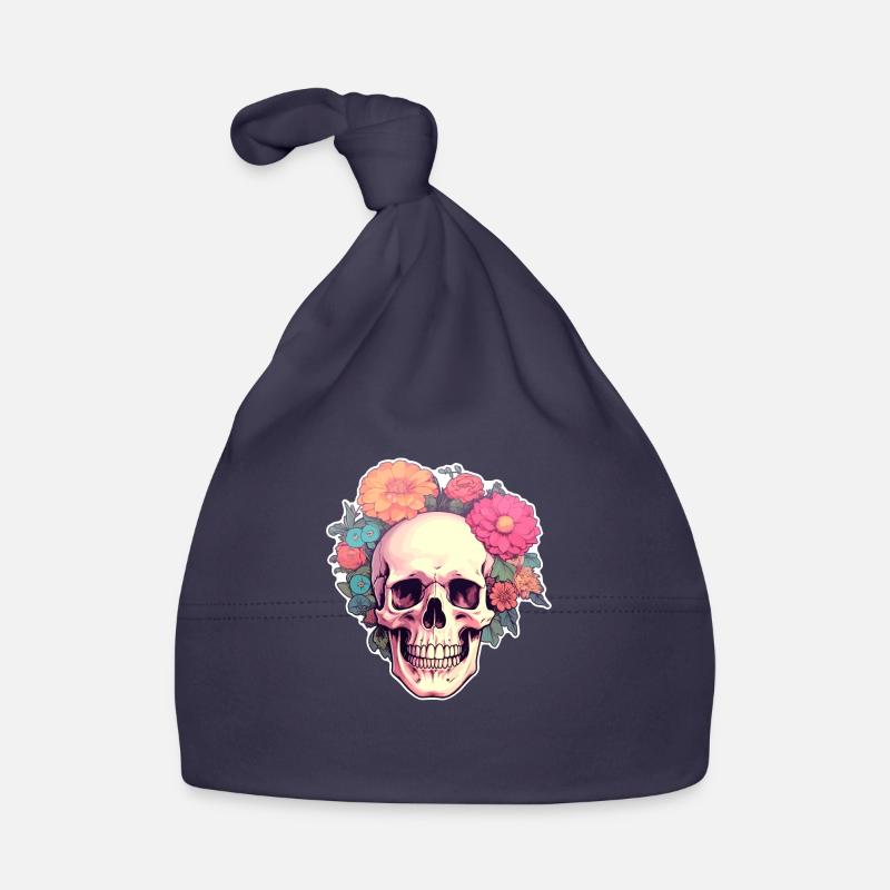 Crâne humain et fleurs 2 Bonnet bio Bébé