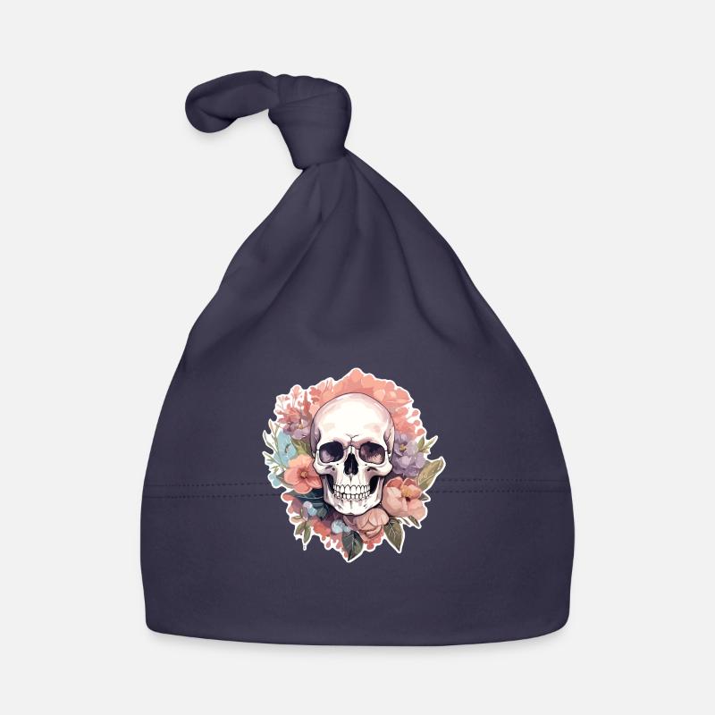Menschlicher Schädel & Blumen 13 Baby Bio-Mütze