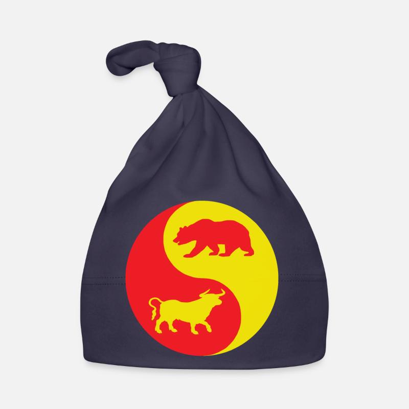 Taureau Yin Yang et ours rouge et jaune - Bonnet bio Bébé - marine