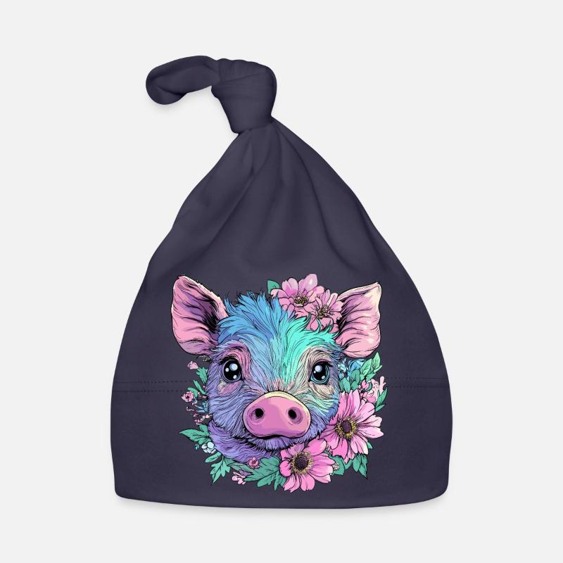 Mignon cochon pastel avec des fleurs Bonnet bio Bébé