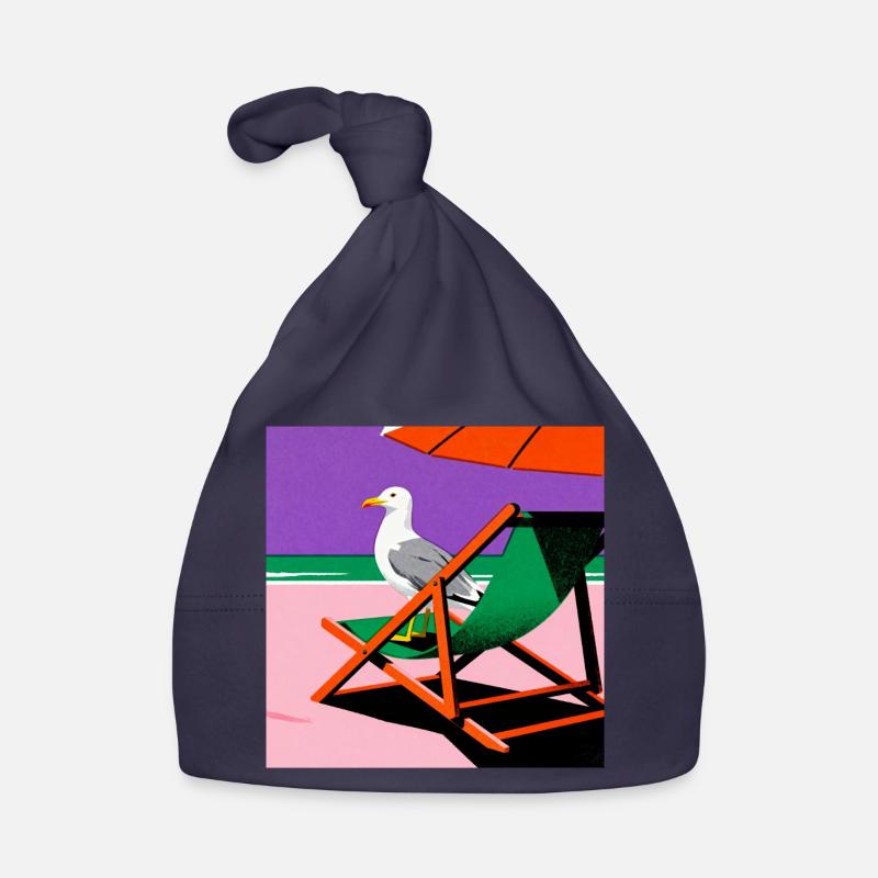 Chaise de plage colorée et mouette Bonnet bio Bébé