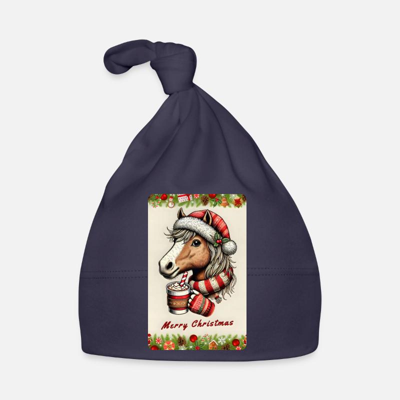 Weihnachtspferd mit heißer Schokolade Baby Bio-Mütze
