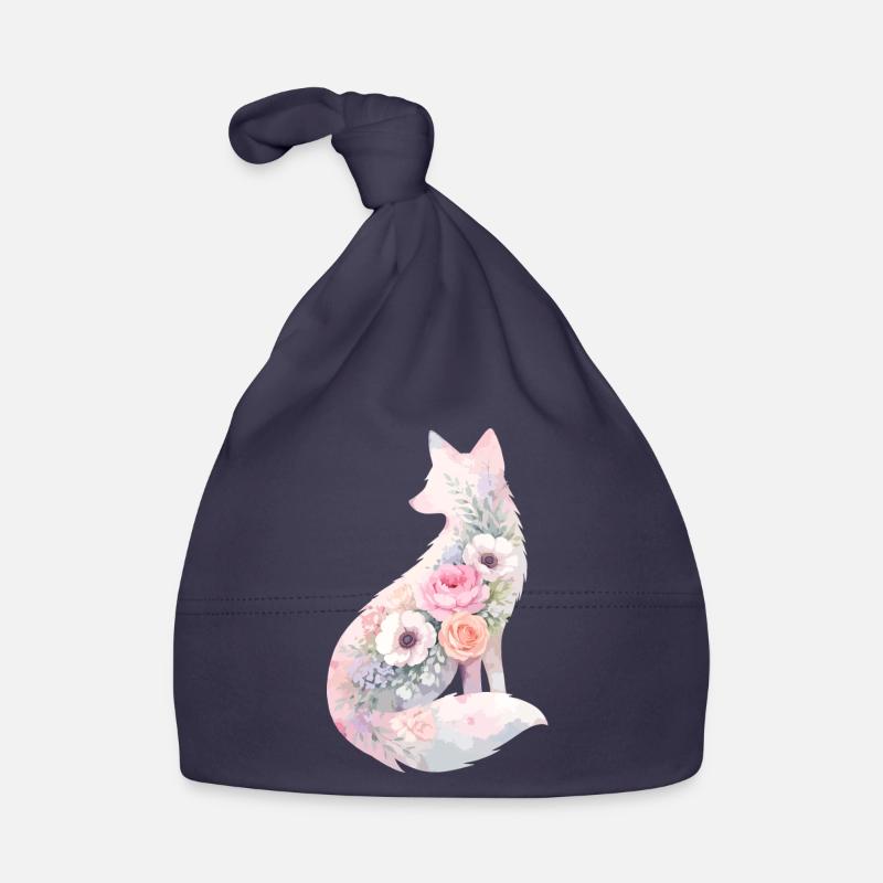Silhouette de renard Aquarelle Fleurs Bonnet bio Bébé