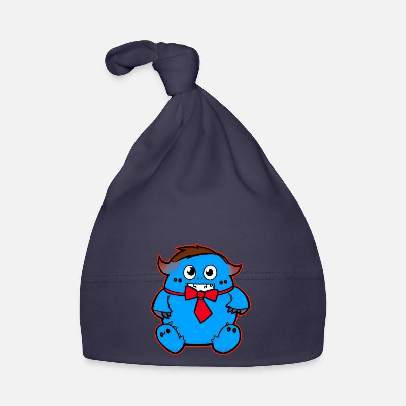 Cute blue zombie monster with red bow Organic Baby Cap