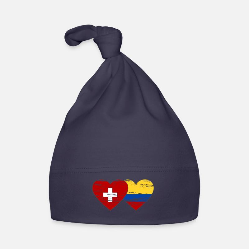 Coeur de drapeau de la Suisse et de la Colombie utilisé Bonnet bio Bébé