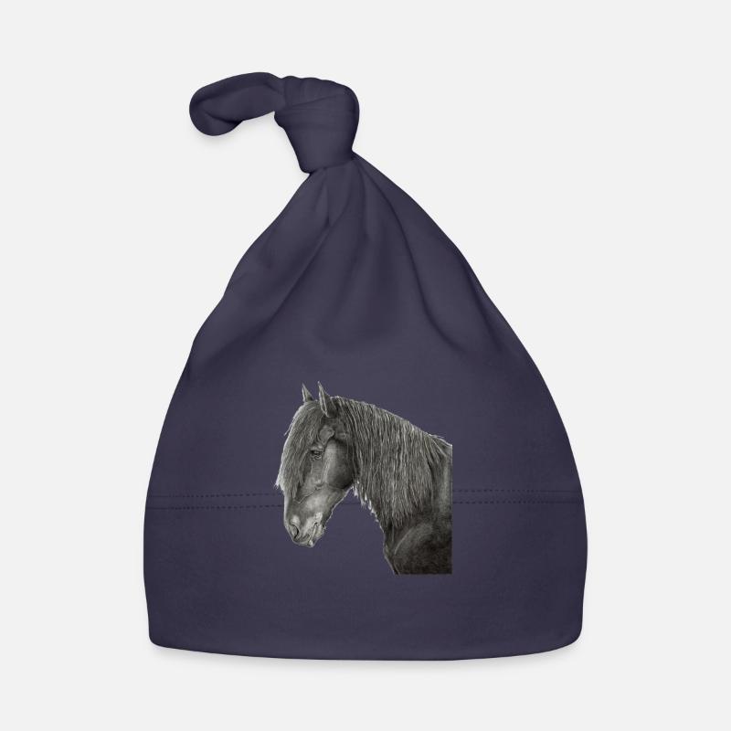 Portrait de cheval frison - Bonnet bio Bébé - marine