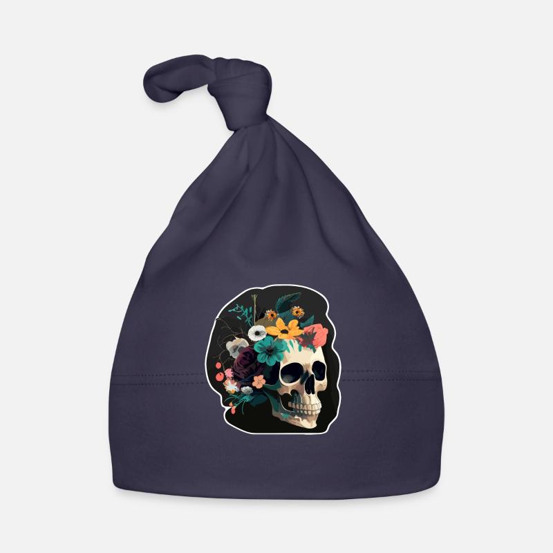 Human Skull & Flowers 8 Organic Baby Cap