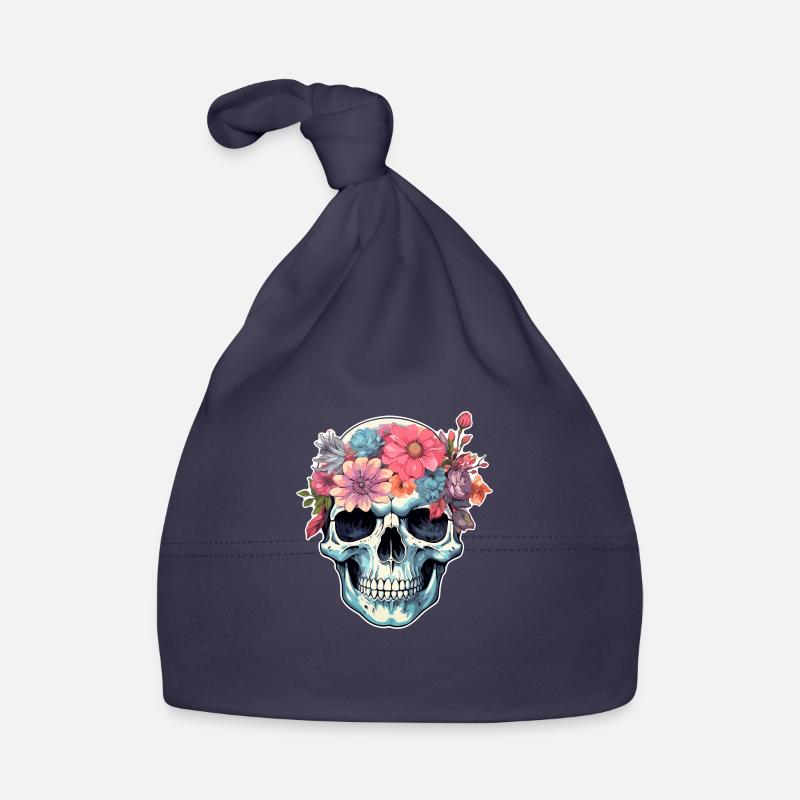 Human Skull & Flowers 16 Organic Baby Cap