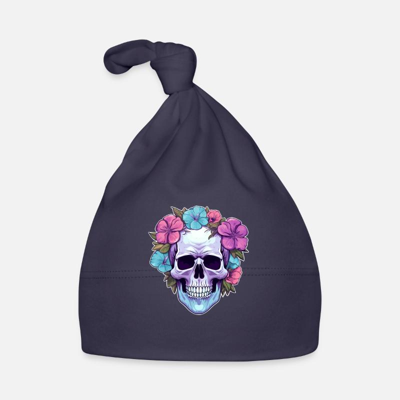 Human Skull & Flowers 32 Organic Baby Cap