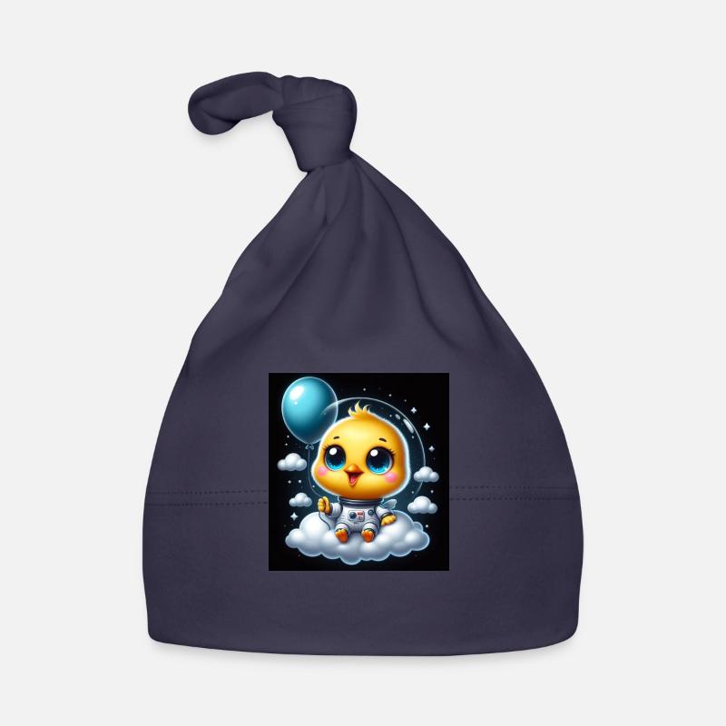 Space chick with balloon on cloud in space suit Organic Baby Cap