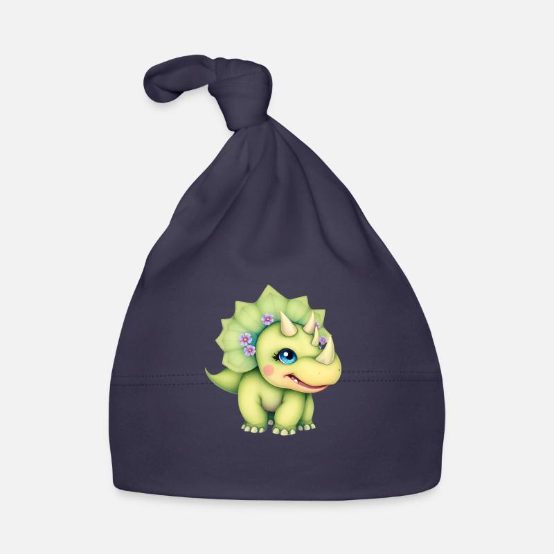 Fröhlicher Cartoon-Dinosaurier mit Blumenkrone Baby Bio-Mütze
