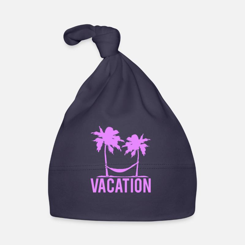 Vacation Text Hammock Sleeping Under 2 Palm Trees Organic Baby Cap