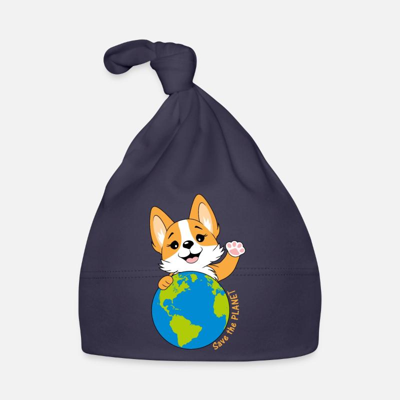 Corgi with a globe Organic Baby Cap