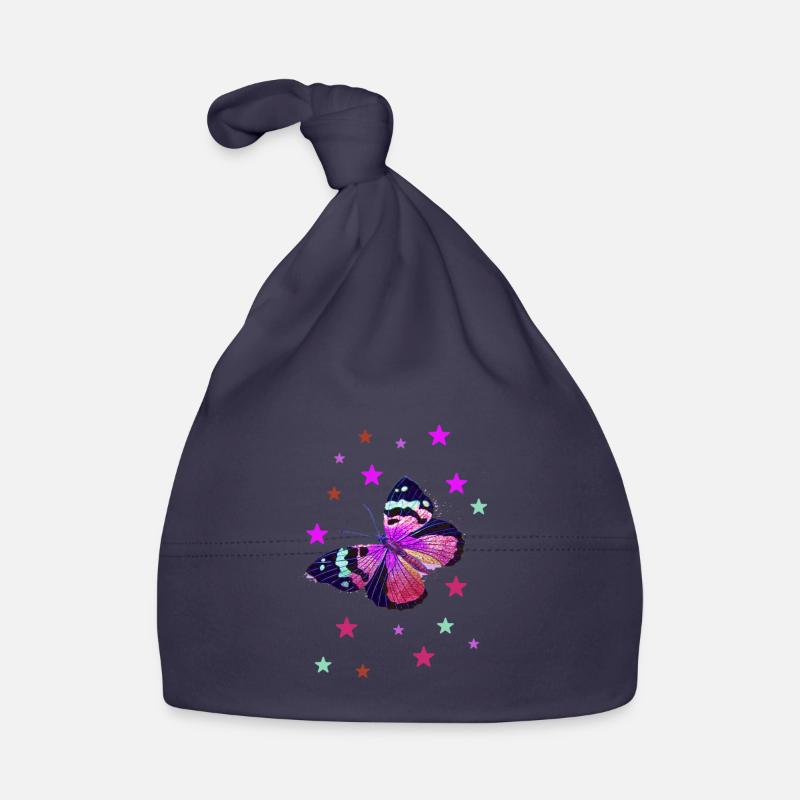 papillon, étoiles, rose, bleu, papillon Bonnet bio Bébé