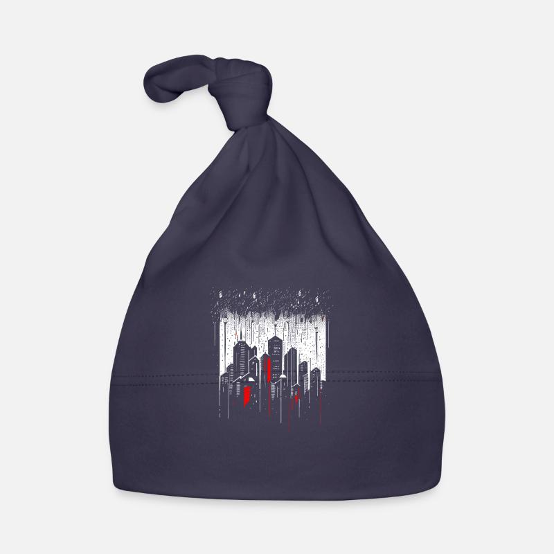 Minimalist metropolis skyscraper in the rain Organic Baby Cap