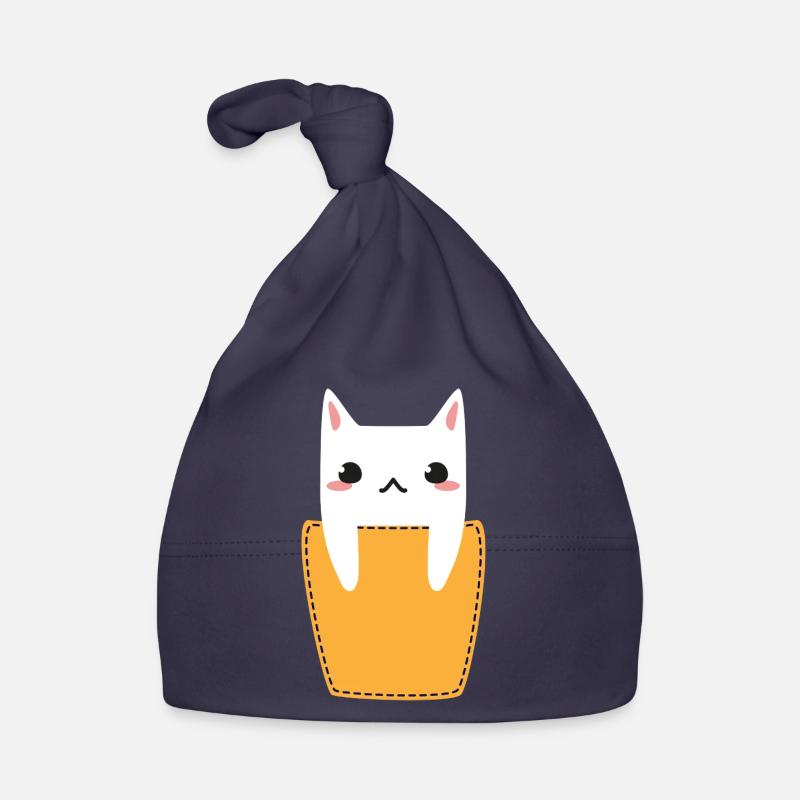 Chat dans la poche poitrine - Bonnet bio Bébé - marine