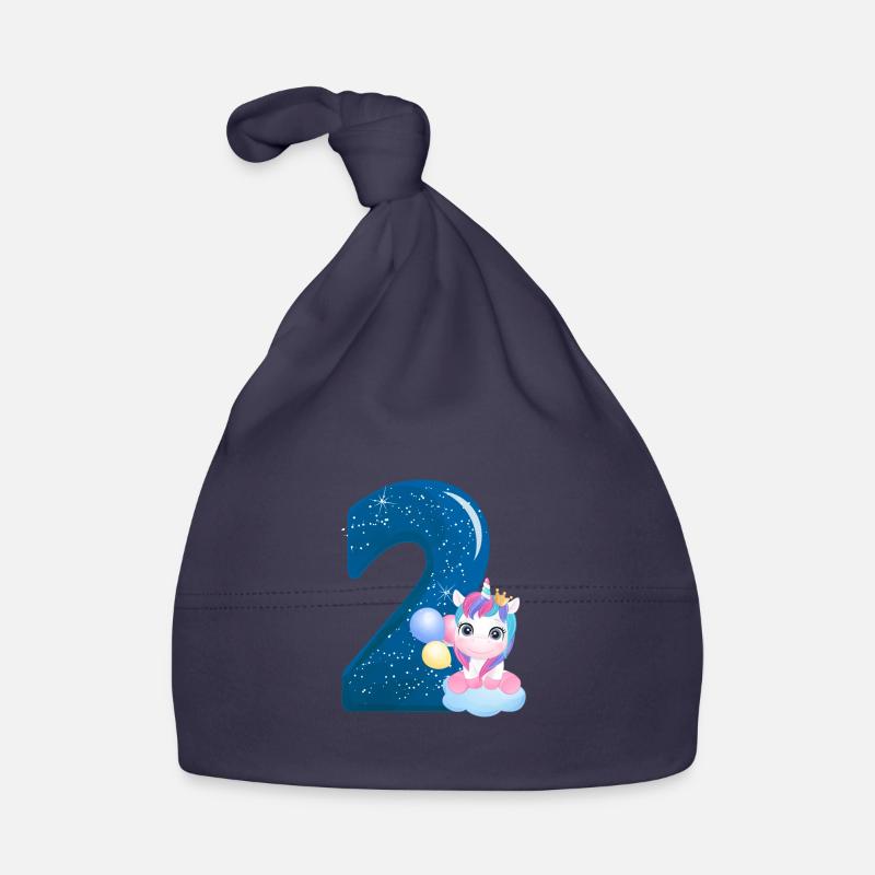 2. Geburtstag mit Einhorn-Motiv, blau Baby Bio-Mütze