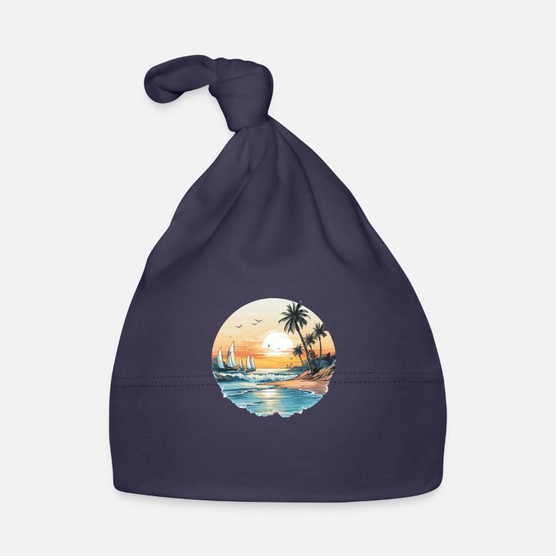 Vibrations de l’océan, vibrations de la plage, coucher de soleil sur la plage, oce - Bonnet bio Bébé - marine