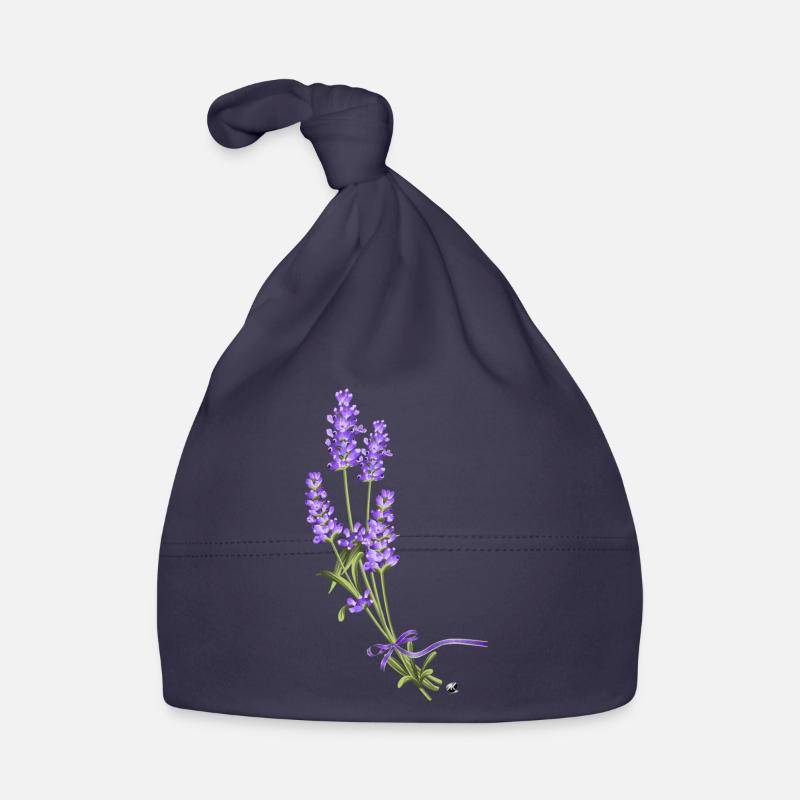 Lavande fleurs reliées avec un ruban pourpre - Bonnet bio Bébé - marine