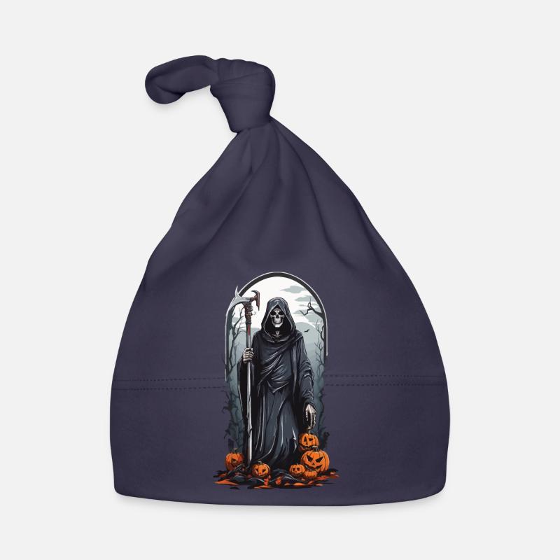 Retro Grim Reaper Pumpkin Halloween Horror Design Organic Baby Cap