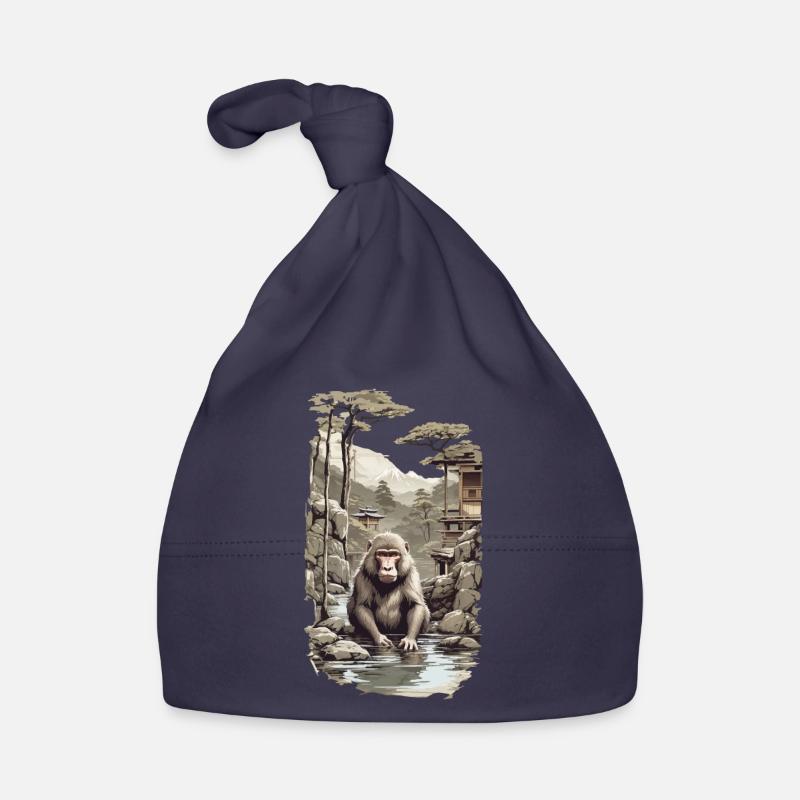 Japanese macaque ukiyo-e monkey in hot spring design Organic Baby Cap