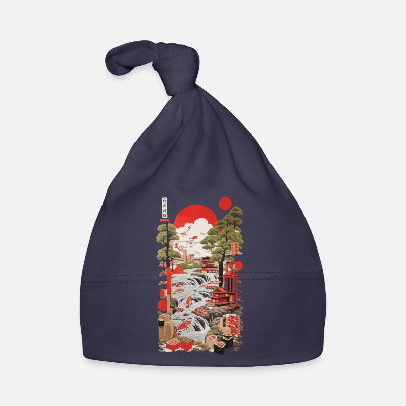 Ukiyo-E Sushi Design im Retro Vintage Stil Baby Bio-Mütze