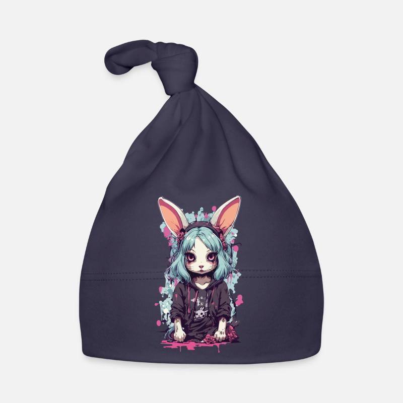 Lapin gothique eGirl Anime Kemonomimi Design - Bonnet bio Bébé - marine