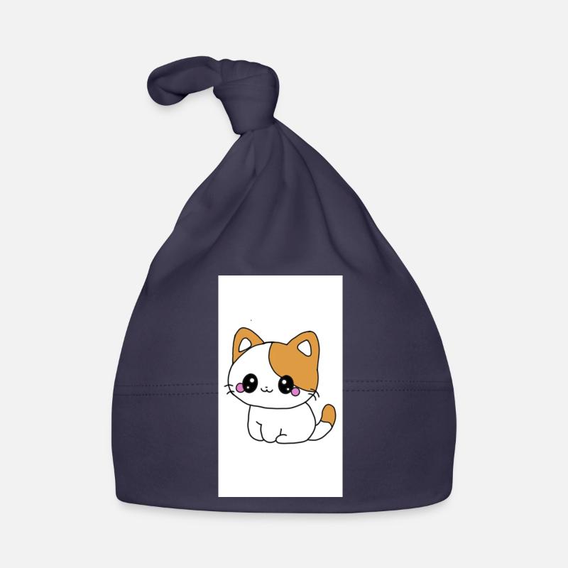 Chaton kawaï  - Bonnet bio Bébé - marine