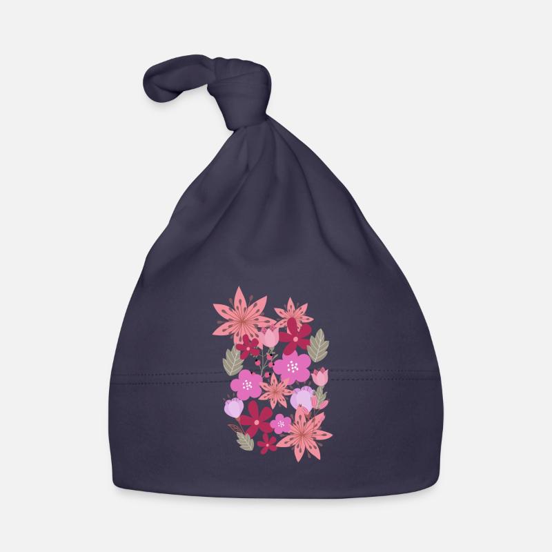 fleurs, fleurs, printemps, fleurs - Bonnet bio Bébé - marine