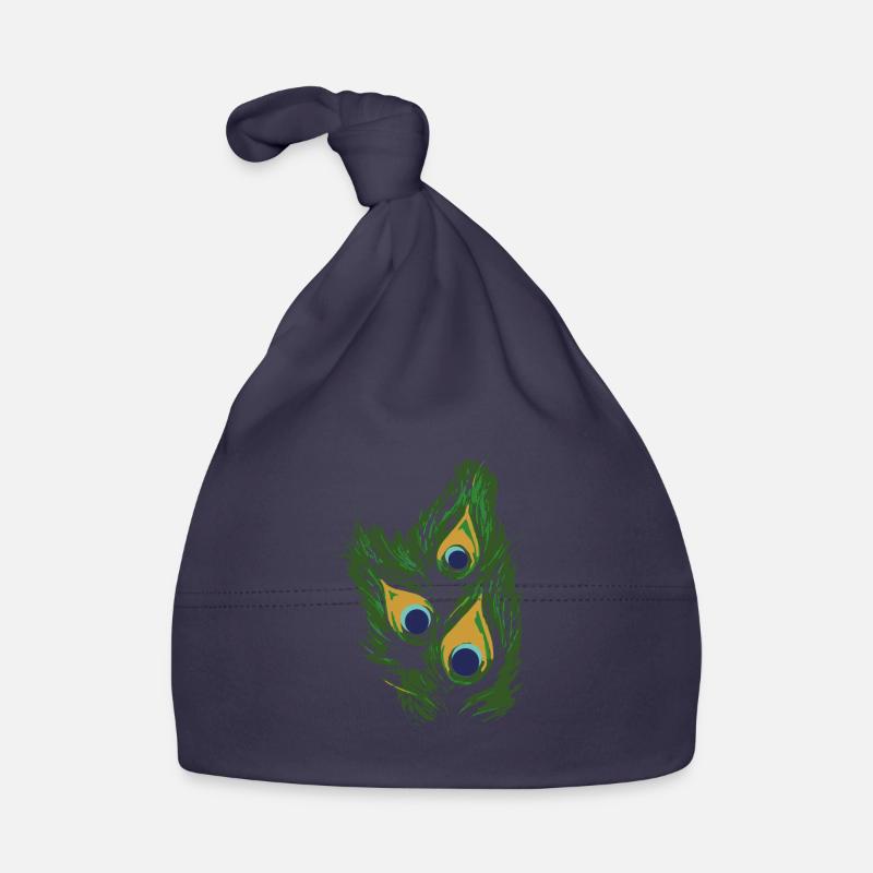Plume de paon,paon,œil de paon - Bonnet bio Bébé - marine