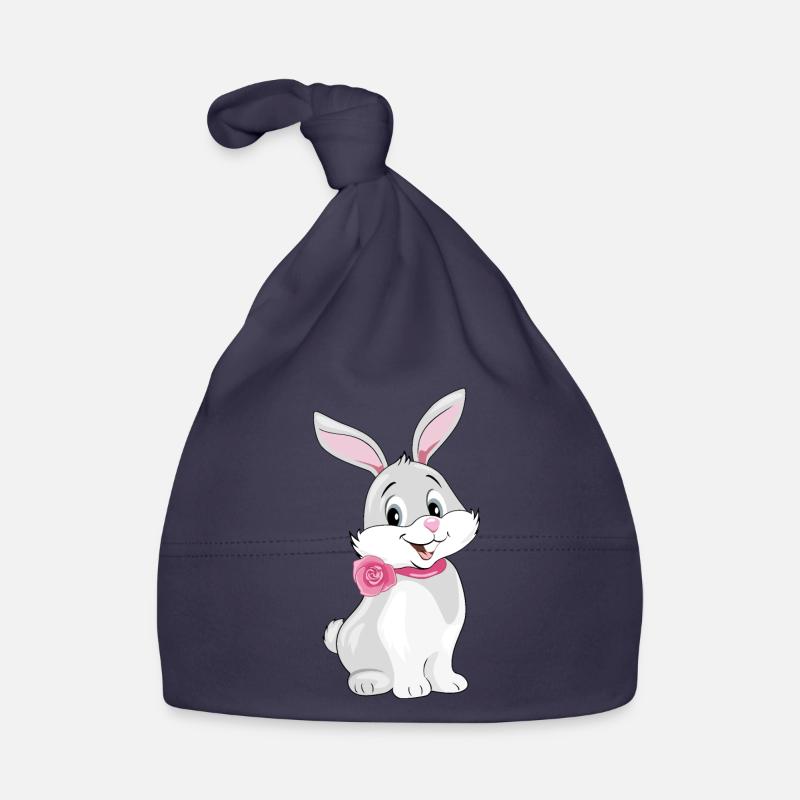 Mignon lapin souriant heureux - Bonnet bio Bébé - marine