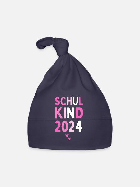 Schulkind 2024 Einhorn 1. Klasse Herz Einschulung - Baby Bio-Mütze - Navy - Vorne