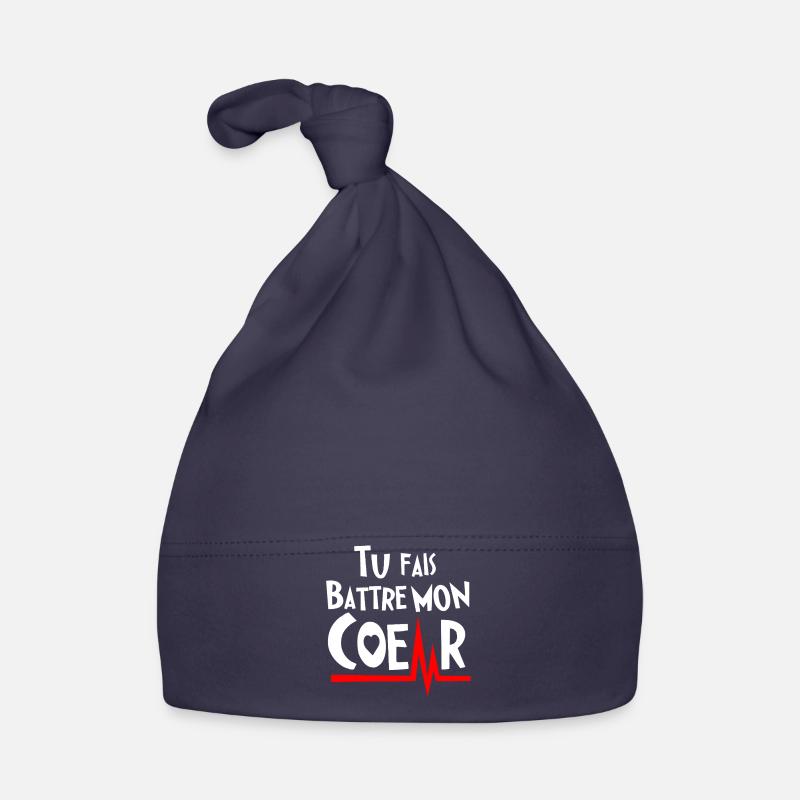 TU FAIS BATTRE MON COEUR ! (amour) blanc - Bonnet bio Bébé - marine